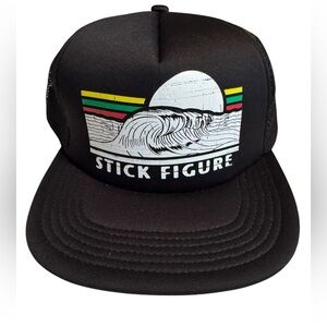 Stick Figure Reggae Band Rasta Wave Black Trucker Hat OS MINT UNUSED